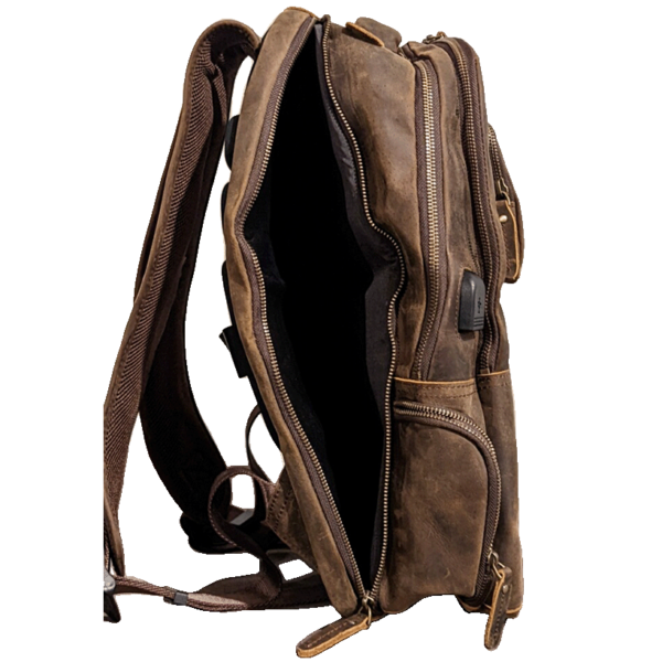 Leather backpack right-side view
